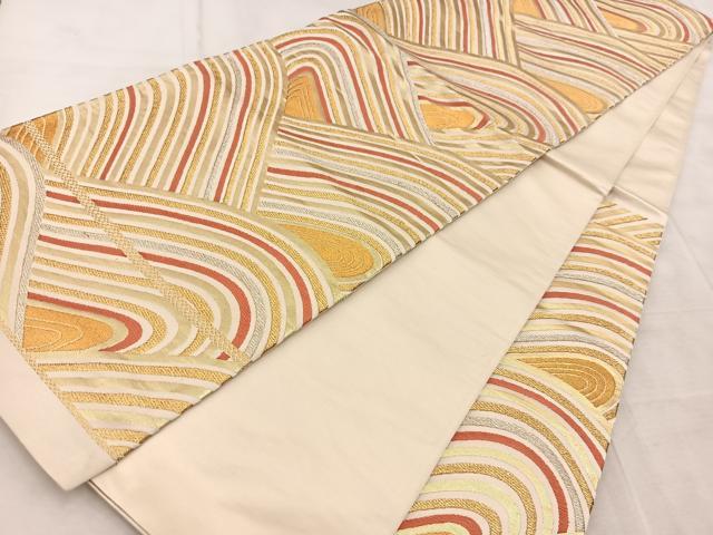 平和屋着物◎六通柄袋帯　唐織　立波青海波　金銀糸　正絹　逸品　BAAV4589yc