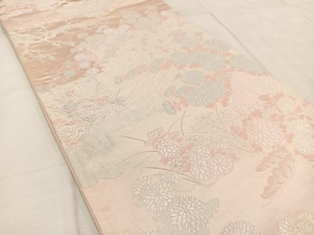 平和屋着物◎六通柄袋帯　唐織　籬風景花文　銀糸　正絹　逸品　BAAV4590yc