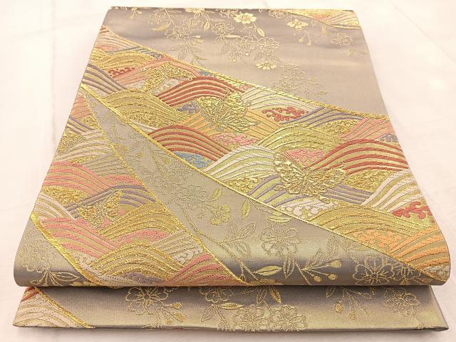 平和屋着物◎六通柄袋帯　唐織　能衣裳小袖　金糸　正絹　逸品　BAAV4597yc