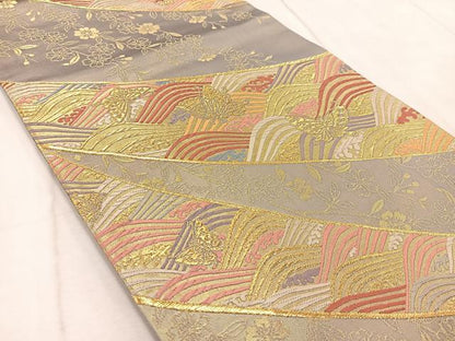 平和屋着物◎六通柄袋帯　唐織　能衣裳小袖　金糸　正絹　逸品　BAAV4597yc