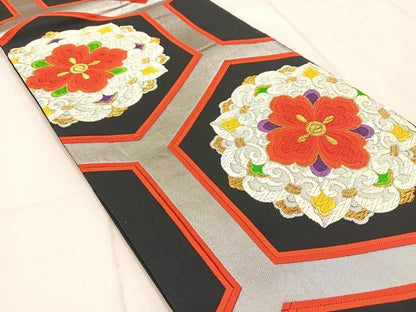 平和屋着物◎六通柄袋帯　唐織　亀甲正倉院花文　金銀糸　正絹　逸品　BAAV4602yc