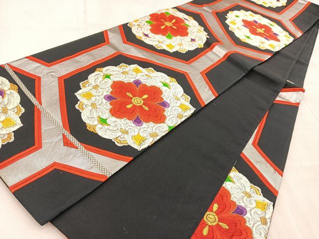 平和屋着物◎六通柄袋帯　唐織　亀甲正倉院花文　金銀糸　正絹　逸品　BAAV4602yc