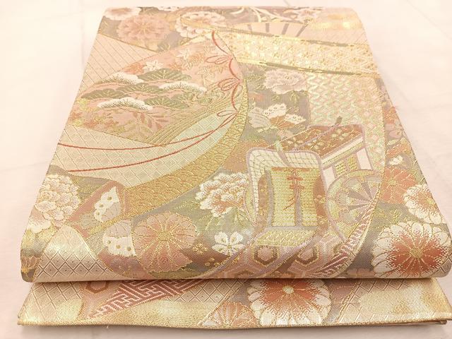平和屋着物◎佐賀錦 六通柄袋帯 九百錦 花之舞 金糸 正絹 逸品 BAAV4606yc