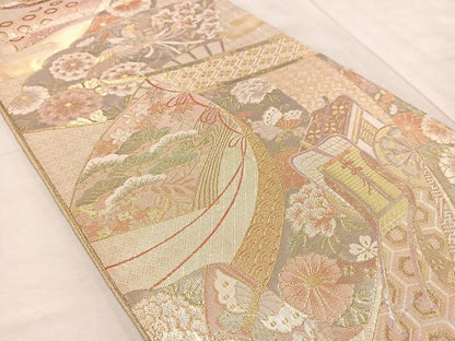 平和屋着物◎佐賀錦 六通柄袋帯 九百錦 花之舞 金糸 正絹 逸品 BAAV4606yc