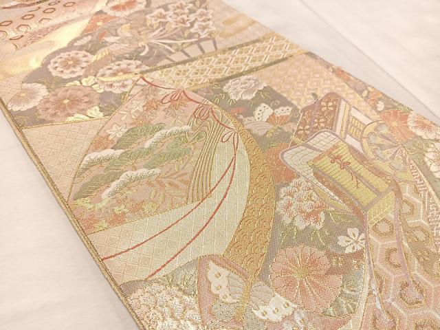 平和屋着物◎佐賀錦 六通柄袋帯 九百錦 花之舞 金糸 正絹 逸品 BAAV4606yc
