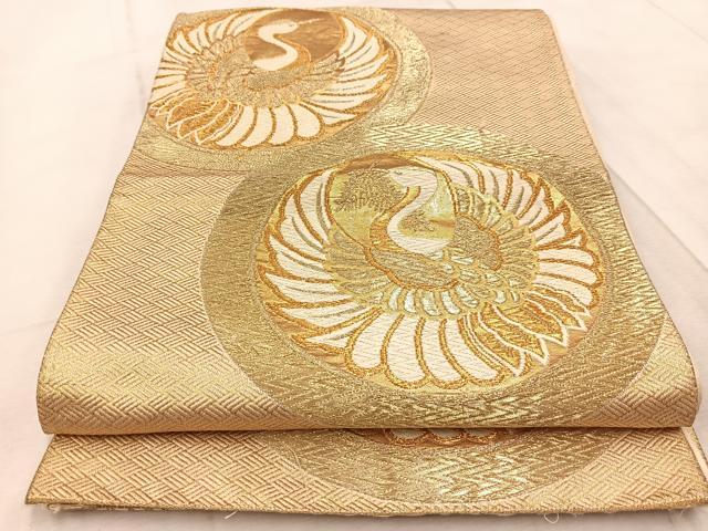 平和屋着物◎六通柄袋帯　唐織　飛鶴丸文　金糸　正絹　逸品　BAAV4608yc