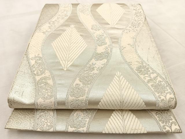 平和屋着物◎六通柄袋帯　唐織　立涌若松葉文　銀糸　正絹　逸品　BAAV4614yc