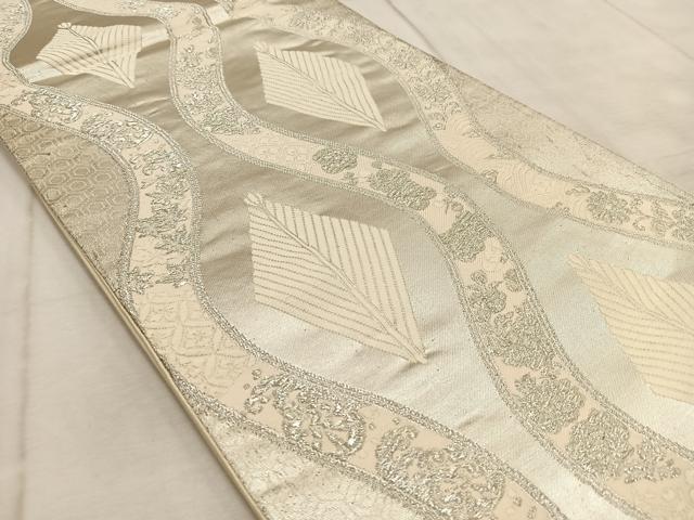 平和屋着物◎六通柄袋帯　唐織　立涌若松葉文　銀糸　正絹　逸品　BAAV4614yc