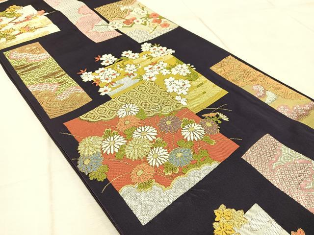 平和屋着物◎六通柄袋帯　唐織　短冊風景花文　金銀糸　正絹　逸品　BAAV4620yc