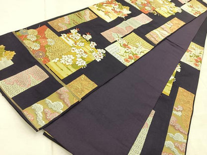 平和屋着物◎六通柄袋帯　唐織　短冊風景花文　金銀糸　正絹　逸品　BAAV4620yc