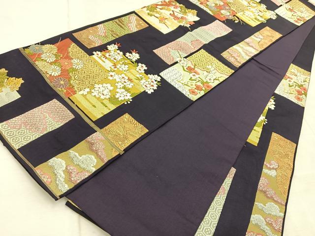 平和屋着物◎六通柄袋帯　唐織　短冊風景花文　金銀糸　正絹　逸品　BAAV4620yc