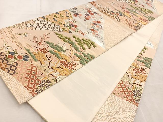 平和屋着物◎六通柄袋帯 唐織 飛鶴吉祥草花文 金銀糸 正絹 逸品 BAAV4624yc
