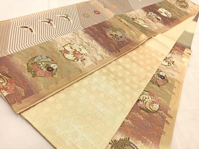 平和屋着物◎六通柄袋帯 唐織 飛鶴花丸文 金銀糸 正絹 逸品 BAAV4629yc