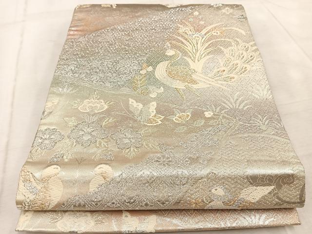 平和屋着物◎六通柄袋帯　吉祥動物花文　金銀糸　正絹　逸品　BAAV4631yc