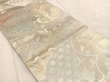 平和屋着物◎六通柄袋帯　吉祥動物花文　金銀糸　正絹　逸品　BAAV4631yc