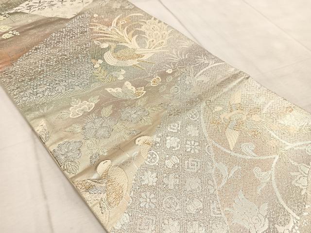 平和屋着物◎六通柄袋帯　吉祥動物花文　金銀糸　正絹　逸品　BAAV4631yc