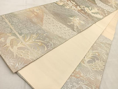 平和屋着物◎六通柄袋帯　吉祥動物花文　金銀糸　正絹　逸品　BAAV4631yc