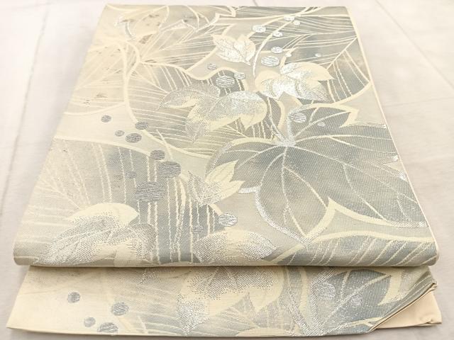平和屋着物◎六通柄袋帯　草木文　銀糸　引箔　正絹　逸品　BAAV4650yc