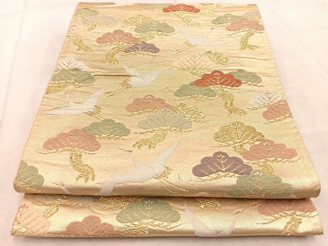 平和屋着物◎六通柄袋帯 唐織 飛鶴松文 金糸 引箔 正絹 逸品 BAAV4654yc