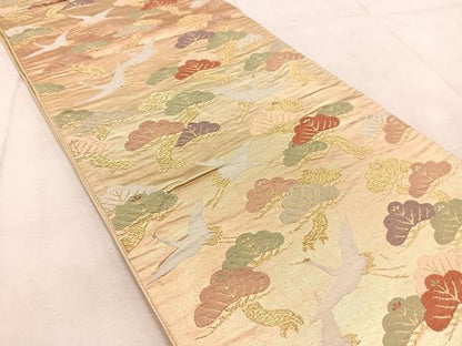 平和屋着物◎六通柄袋帯 唐織 飛鶴松文 金糸 引箔 正絹 逸品 BAAV4654yc
