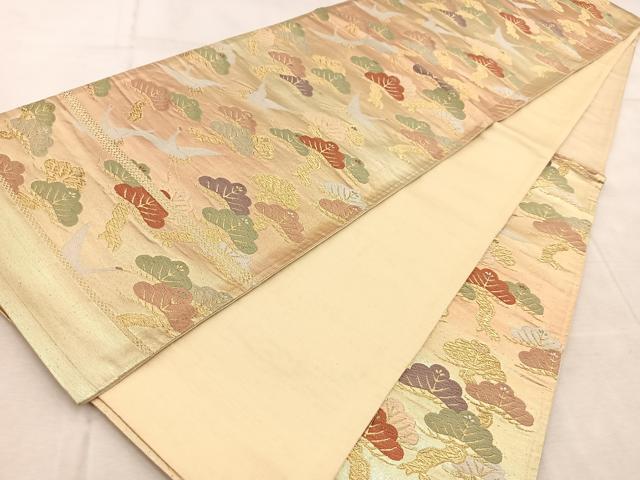 平和屋着物◎六通柄袋帯 唐織 飛鶴松文 金糸 引箔 正絹 逸品 BAAV4654yc