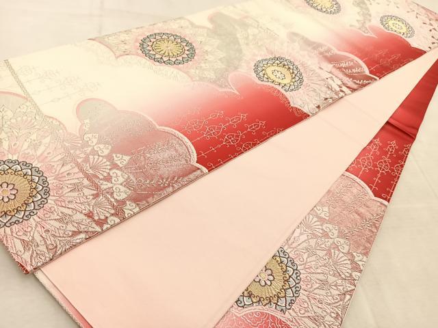 平和屋着物◎六通柄袋帯 唐織 雲取り孔雀羽花文 金銀糸 正絹 逸品 BAAV4658yc