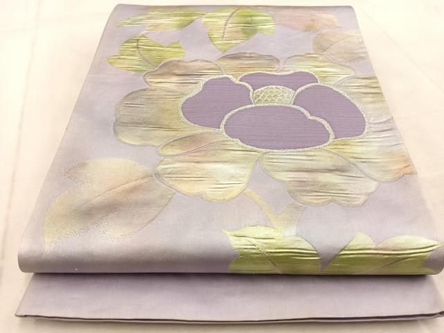 平和屋着物◎六通柄袋帯　牡丹　銀糸　引箔　正絹　逸品　BAAV4659yc