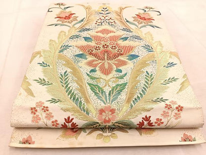 平和屋着物◎六通柄袋帯　唐織　宝相華　金糸　正絹　逸品　BAAV4663yc