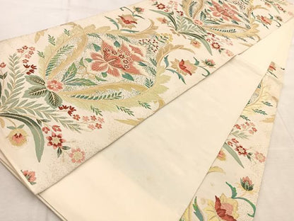 平和屋着物◎六通柄袋帯　唐織　宝相華　金糸　正絹　逸品　BAAV4663yc