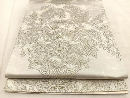 平和屋着物◎六通柄袋帯　宝相華　銀糸　引箔　正絹　逸品　BAAV4665yc