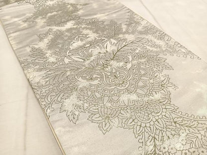 平和屋着物◎六通柄袋帯　宝相華　銀糸　引箔　正絹　逸品　BAAV4665yc