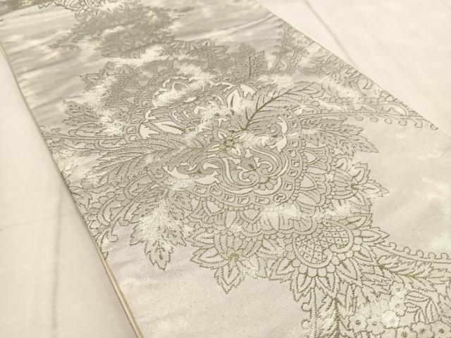 平和屋着物◎六通柄袋帯　宝相華　銀糸　引箔　正絹　逸品　BAAV4665yc