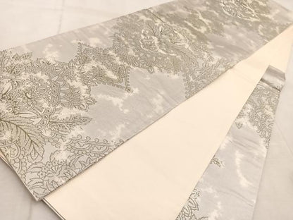 平和屋着物◎六通柄袋帯　宝相華　銀糸　引箔　正絹　逸品　BAAV4665yc