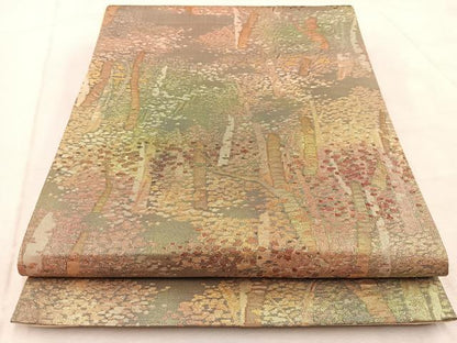 平和屋着物◎六通柄袋帯　樹林文　金糸　引箔　正絹　逸品　未使用　BAAV4670yc