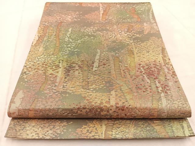 平和屋着物◎六通柄袋帯　樹林文　金糸　引箔　正絹　逸品　未使用　BAAV4670yc