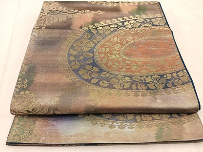 平和屋着物◎六通柄袋帯　花丸文　金銀糸　引箔　正絹　逸品　BAAV4673yc