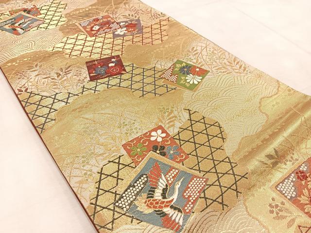 平和屋着物◎六通柄袋帯　唐織　吉祥色紙重ね花鳥文　金糸　正絹　逸品　BAAV4674yc