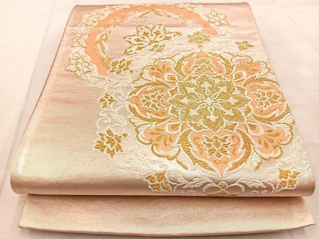 平和屋着物◎六通柄袋帯　正倉院花鳥文　金糸　正絹　逸品　BAAV4681yc