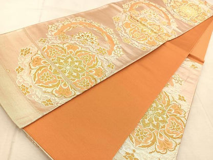 平和屋着物◎六通柄袋帯　正倉院花鳥文　金糸　正絹　逸品　BAAV4681yc