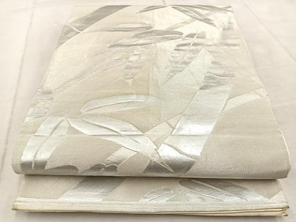 平和屋着物◎六通柄袋帯　笹竹文　銀糸　正絹　逸品　BAAV4687yc
