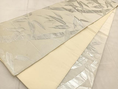 平和屋着物◎六通柄袋帯　笹竹文　銀糸　正絹　逸品　BAAV4687yc