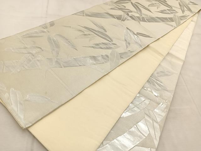 平和屋着物◎六通柄袋帯　笹竹文　銀糸　正絹　逸品　BAAV4687yc