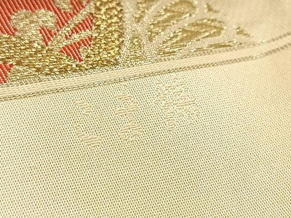平和屋着物◎六通柄袋帯　こま錦　枝梅文　金糸　正絹　逸品　BAAV4692yc