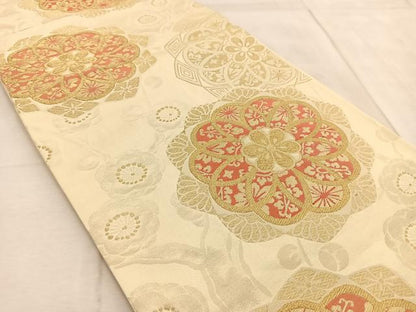 平和屋着物◎六通柄袋帯　こま錦　枝梅文　金糸　正絹　逸品　BAAV4692yc
