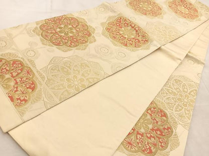 平和屋着物◎六通柄袋帯　こま錦　枝梅文　金糸　正絹　逸品　BAAV4692yc