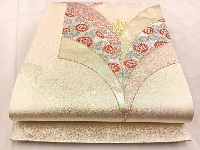 平和屋着物◎六通柄袋帯　唐織　若松葉取花文　金糸　正絹　逸品　BAAV4694yc