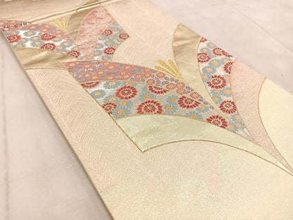 平和屋着物◎六通柄袋帯　唐織　若松葉取花文　金糸　正絹　逸品　BAAV4694yc