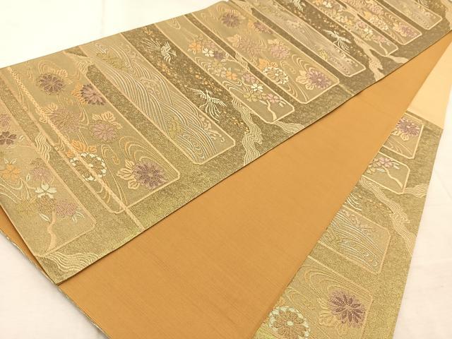 平和屋着物◎六通柄袋帯　流水花鳥文　金銀糸　正絹　逸品　BAAV4708yc