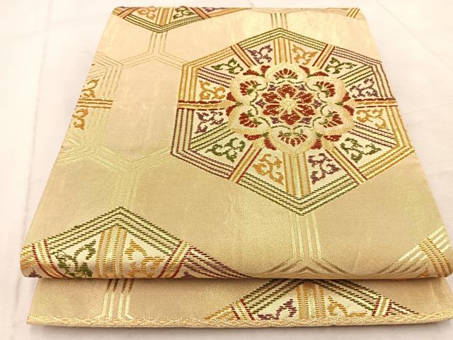 平和屋着物◎六通柄袋帯　亀甲花文　金糸　正絹　逸品　BAAV4711yc