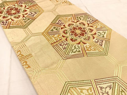 平和屋着物◎六通柄袋帯　亀甲花文　金糸　正絹　逸品　BAAV4711yc